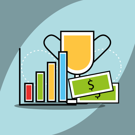 statistics chart banknote and trophy analytics and investment vector illustrationのイラスト素材