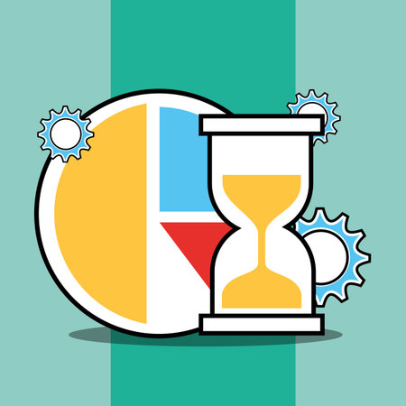 hourglass and pie chart statistic analytics and investment vector illustration