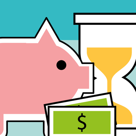 piggy bank banknote and hourglass analytics and investment vector illustrationのイラスト素材