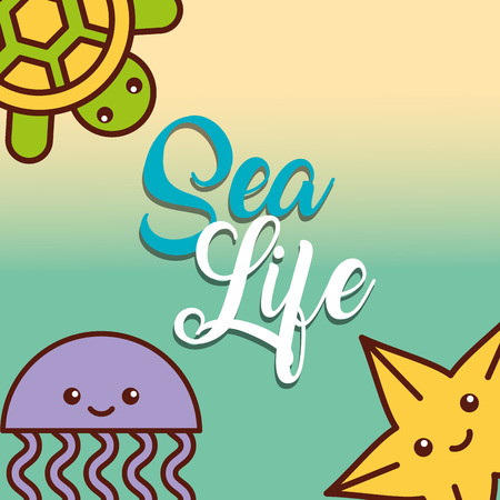 jellyfish and starfish sea life cartoon animal underwater vector illustrationのイラスト素材