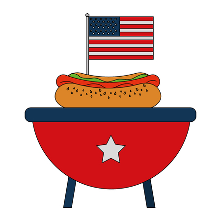 barbeque grill with USA flag and hot dog vector illustration designのイラスト素材
