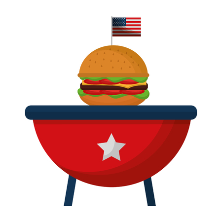 barbeque grill with USA flag and hamburger vector illustration designのイラスト素材
