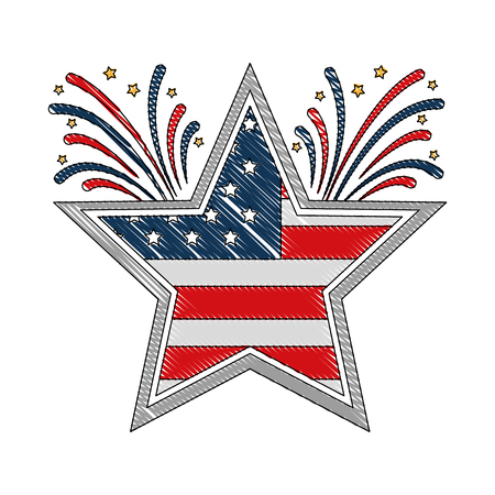 american flag in star with fireworks vector illustrationのイラスト素材