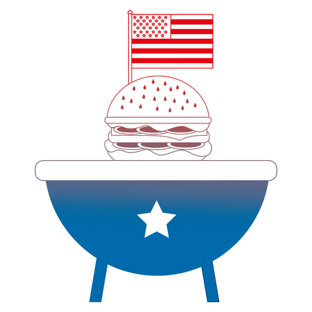 barbeque grill with USA flag and hamburger vector illustration designのイラスト素材