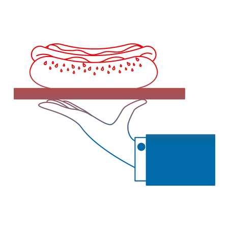 hand waiter lifting tray with hot dog vector illustration designのイラスト素材