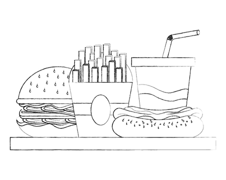 tray with delicious fast food vector illustration designのイラスト素材