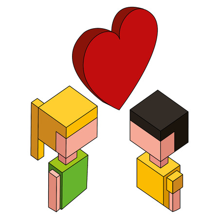lovers couple with heart isometric avatar character vector illustration designのイラスト素材