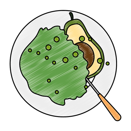 delicious vegetable salad on plate and cutlery vector illustration designのイラスト素材