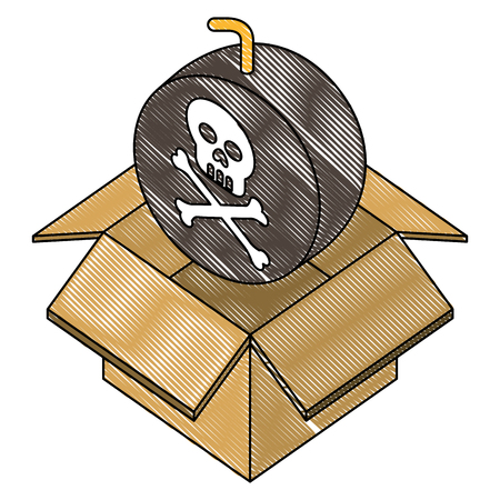 bomb with skull alert in box carton vector illustration designのイラスト素材