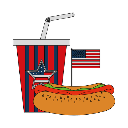 hot dog and cola cup with american flag vector illustrationのイラスト素材