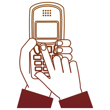 hand holding cellphone device vintage vector illustrationのイラスト素材