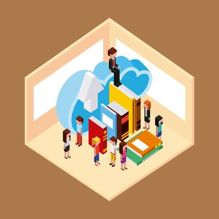 teacher and students books learning cloud computing storage vector illustrationのイラスト素材