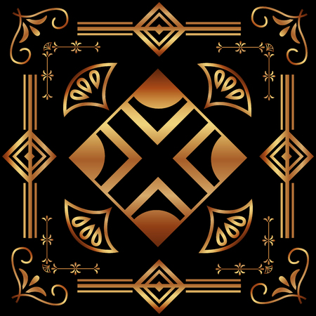 art deco golden frame ornament luxury vintage decoration abstract vector illustrationのイラスト素材