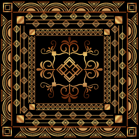 art deco golden frame ornament luxury vintage decoration abstract vector illustrationのイラスト素材