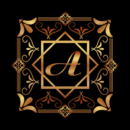 frame floral golden monogram calligraphic decoration elegant vector illustrationのイラスト素材
