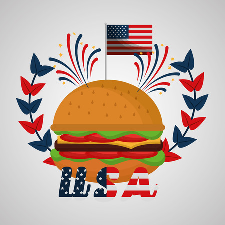 burger fireworks celebration american independence day vector illustrationのイラスト素材