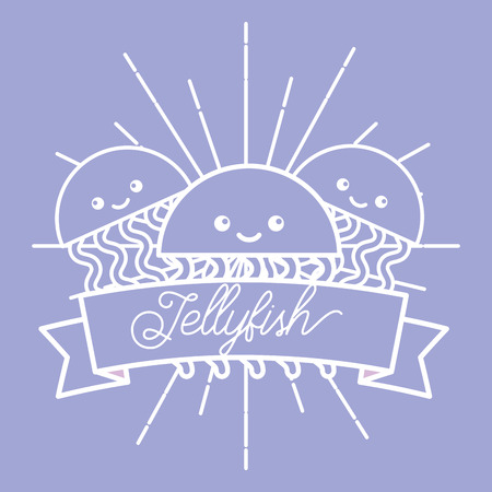 poster sunburst style sea life jellyfish vector illustrationのイラスト素材