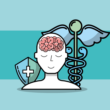 silhouette man brain mental health medical vector illustration  のイラスト素材