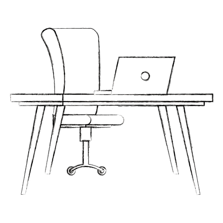 desk and chair with laptop office scene vector illustration designのイラスト素材