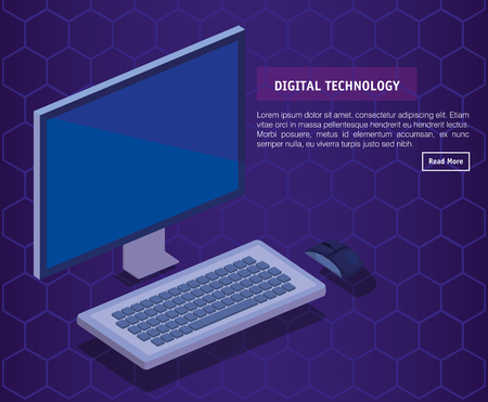 isometric computer desktop digital technology vector illustration designのイラスト素材