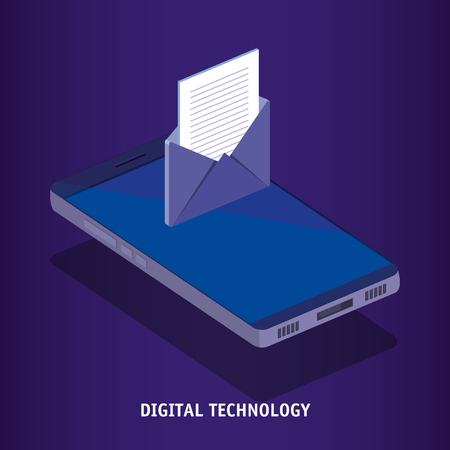 isometric smartphone and envelope digital technology vector illustrationのイラスト素材