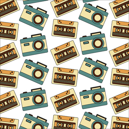 retro vintage camera and cassette audio background vector illustrationのイラスト素材