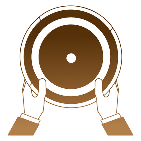 hands holding vintage retro vinyl record vector illustrationのイラスト素材