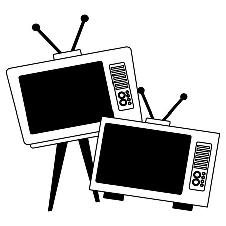 retro television vintage device image vector illustration black and whiteのイラスト素材