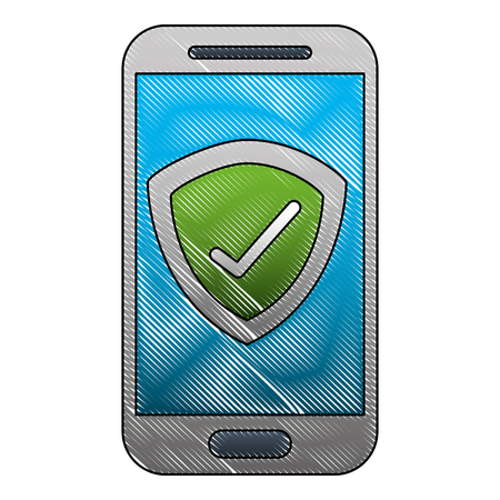 smartphone with shield isolated icon vector illustration designのイラスト素材