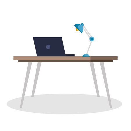 desk and laptop with lamp office vector illustration designのイラスト素材