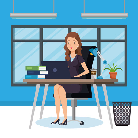 businesswoman sitting in the office vector illustration designのイラスト素材