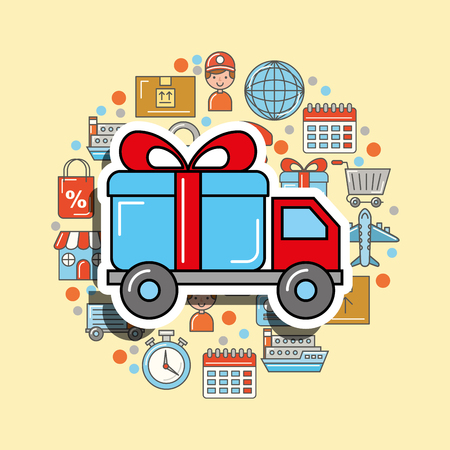 truck gift box transport logistic and delivery vector illustrationのイラスト素材