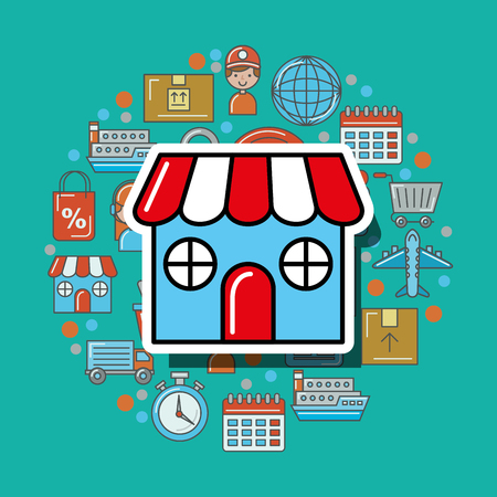 market store logistic and delivery vector illustrationのイラスト素材