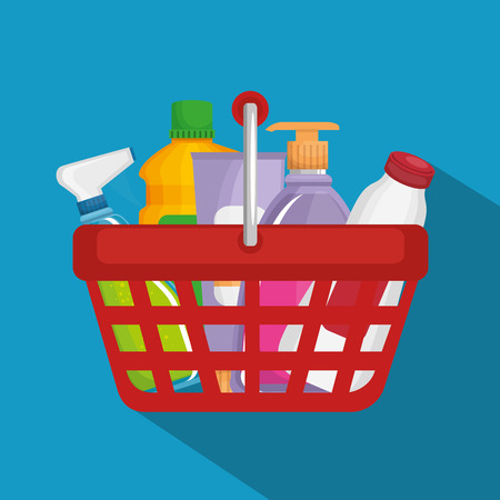 supermarket products in shopping basket vector illustration designのイラスト素材