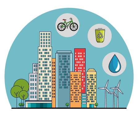 buildings ecology green city scene vector illustration designのイラスト素材