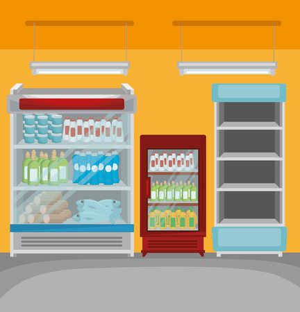 supermarket shelvings with products vector illustration designのイラスト素材