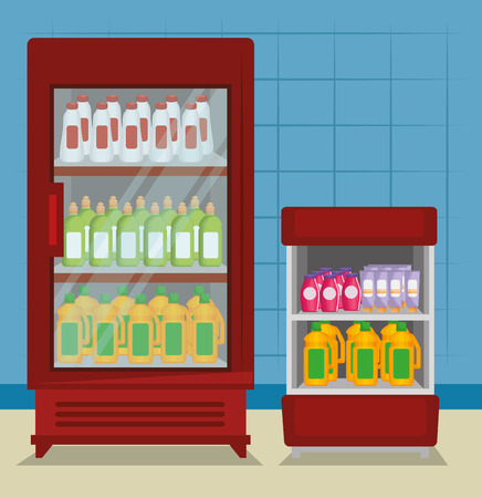 supermarket shelvings with products vector illustration designのイラスト素材