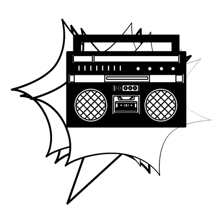 boombox radio stereo cassette music retro vector illustration black and whiteのイラスト素材