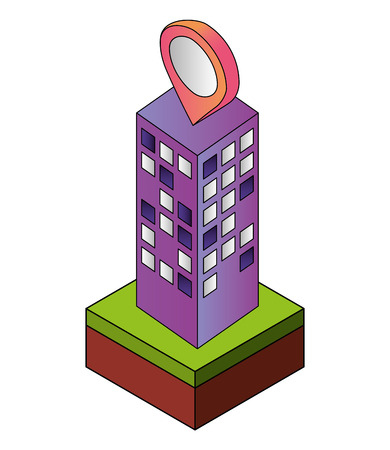 building cityscape with pin location isometric icon vector illustration designのイラスト素材