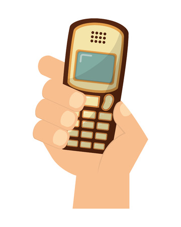 hand with old cellphone retro style vector illustration designのイラスト素材