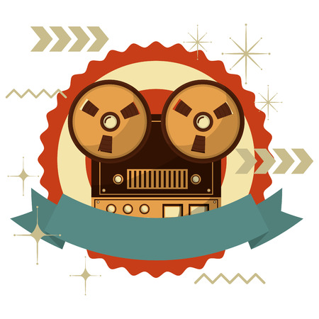 frame with old video camera retro style and ribbon vector illustration designのイラスト素材