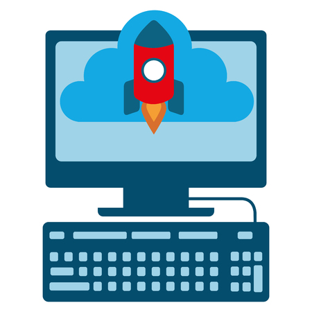 desktop computer with cloud computing isolated icon vector illustration designのイラスト素材