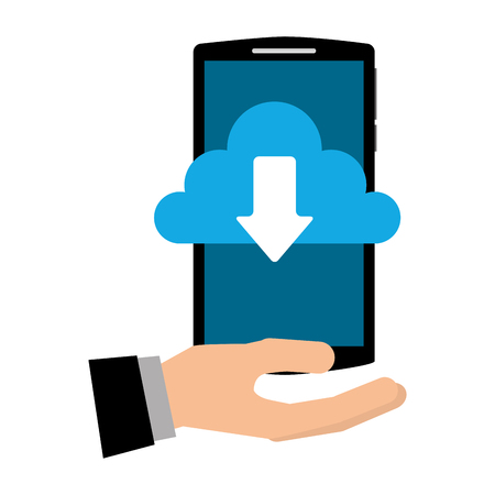 hand with smartphone and cloud computing isolated icon vector illustration designのイラスト素材