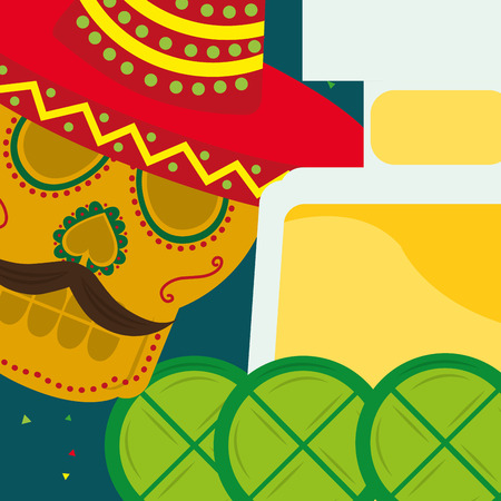 viva mexico celebration bottle tequila skull and lemon vector illustrationのイラスト素材