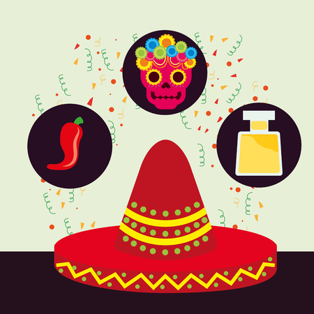 viva mexico celebration red hat party traditional vector illustrationのイラスト素材