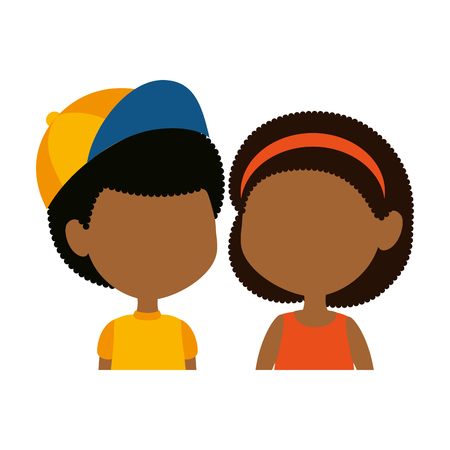 little black kids couple characters vector illustration designのイラスト素材