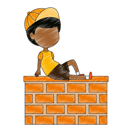 little boy black in the wall character vector illustration designのイラスト素材
