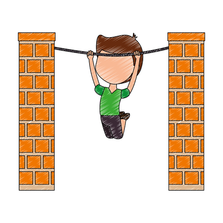 little boy hanging in rope character vector illustration designのイラスト素材