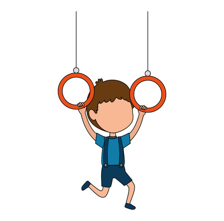 little boy hanging in rings character vector illustration designのイラスト素材