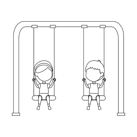 kids playing in swing park playground hanging vector illustration designのイラスト素材